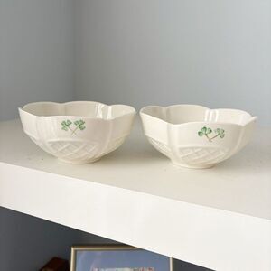 Belleek Ireland Porcelain Bowls set of 2 Shamrock Irish Dish 6"